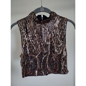 SHEIN Sky Mock Neck Black Sequin Crop Top